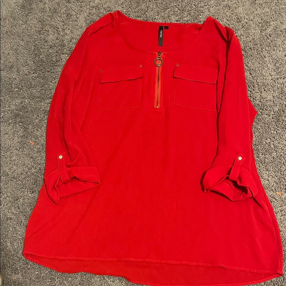 Women's Red Zipper Front Top